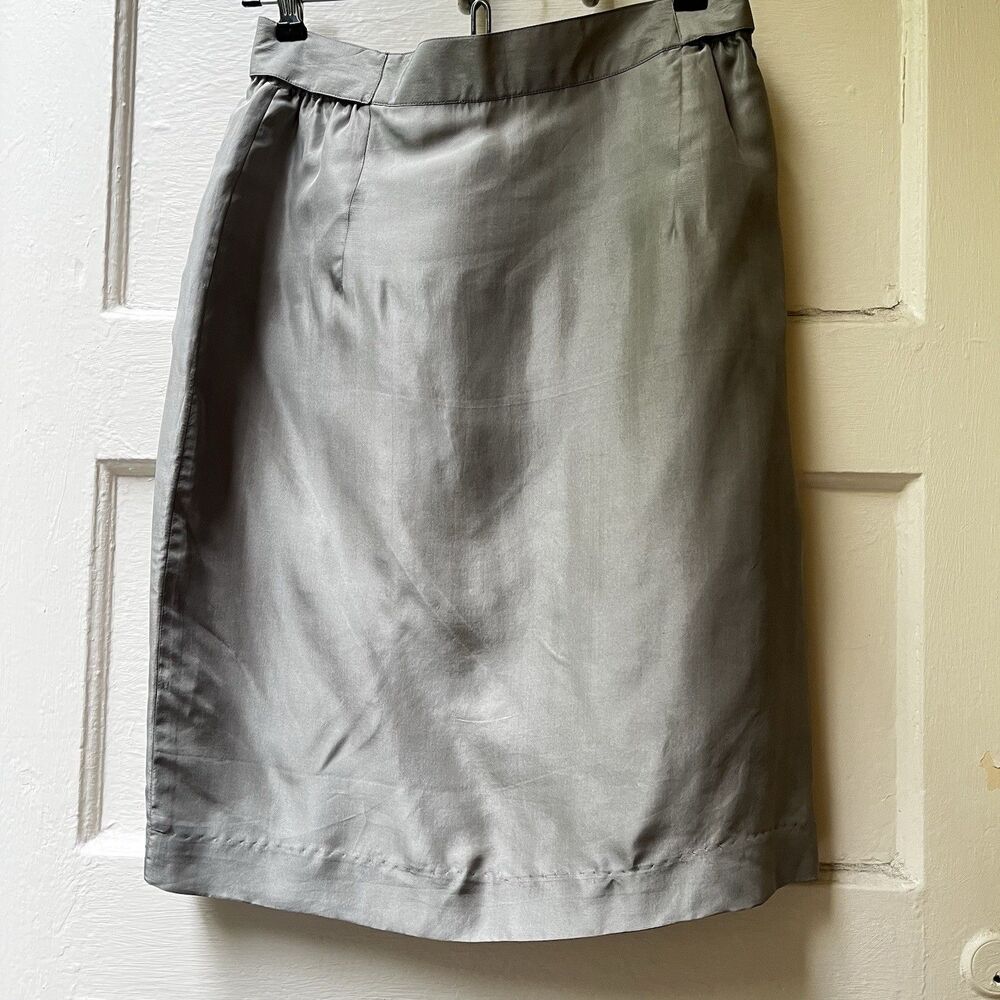 Italian Silk Skirt S Silver Satin Office Professional Corporate Business Meeting